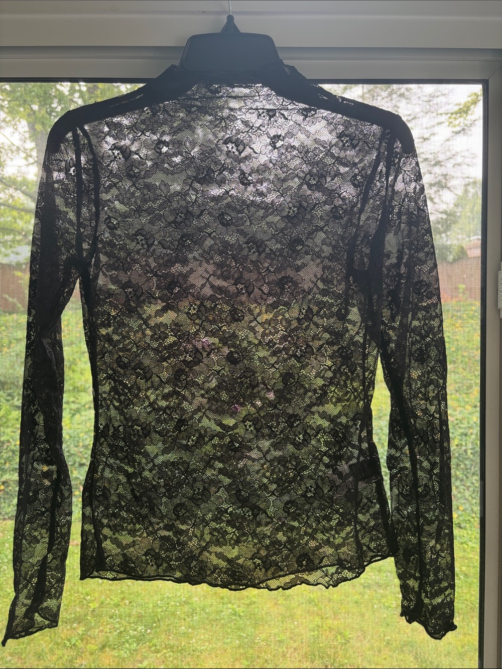 SHEIN Black Floral Lace Long-Sleeve Top